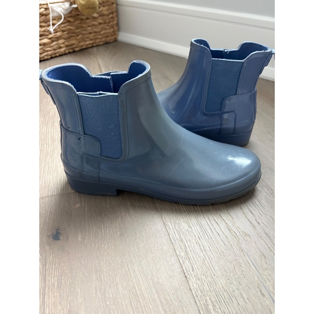 Hunter Original Chelsea Gloss Rain Boots Blue Waterproof Ankle Booties Womens 9